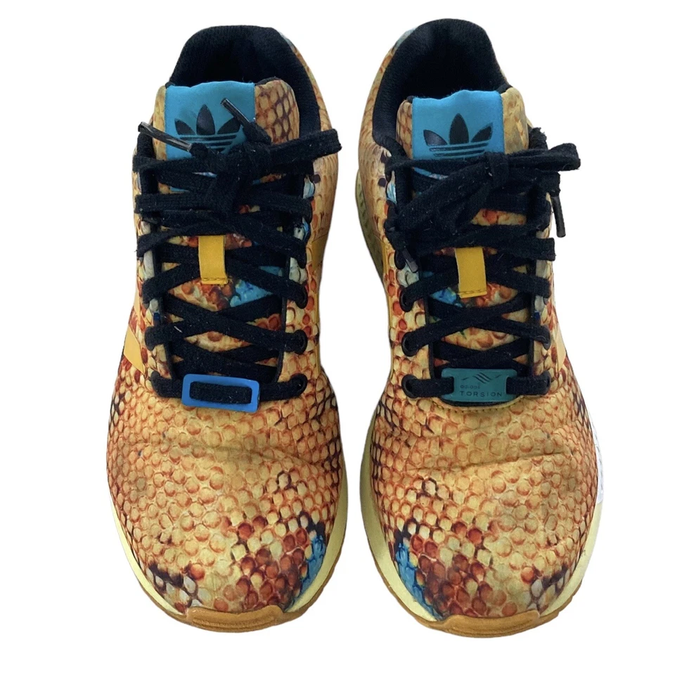 Adidas ZX Flux Torsion Orange/Blue Snakeskin Printed Sneakers Sz 8 - Image 2 of 4