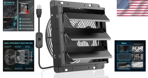Upgraded 10-Inch Black Exhaust Fan | 647CFM, Low Noise, Wall Mount Ventilation - Picture 2 of 10
