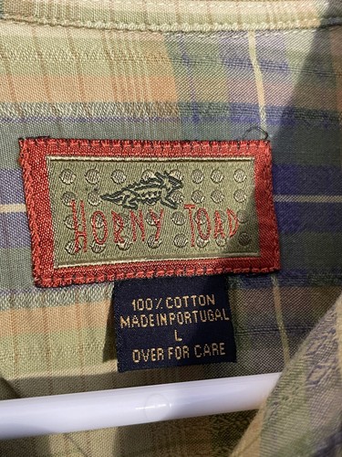 Horny Toad Men's Short-Sleeved Button-Down Shirt Size L Plaid Logo - Picture 3 of 7