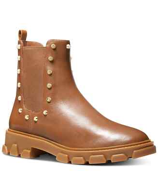 MICHAEL Michael Kors Women's Brown Leather Ridley Studded Lug-Sole Chelsea Bo...