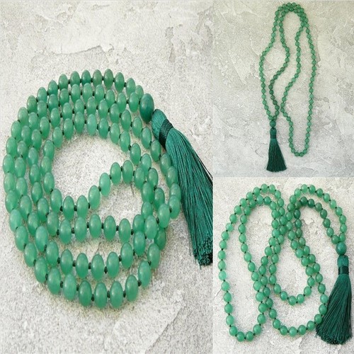 8mm Green Aventurine 108 Beads Gemstone Tassel Mala Necklace Men's mala Knot - Picture 6 of 8