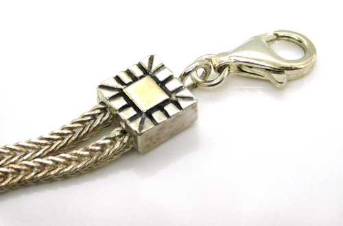 Artistic 925 Sterling Silver & Garnet Geometric Link & Double Chain Bracelet - Picture 6 of 12