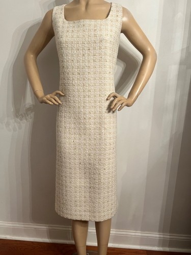 NWT St John Knit size 16 dress & jacket suit White & Gold Tweed - Picture 4 of 9