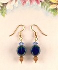 Czech Picasso Blue Crystal Earrings Gold Jewelry Artisan Handcrafted Items New