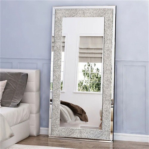 Large Crushed Diamond Wall Mirror Diamante Gems Crystal Sparkly Silver Home Déco - Picture 7 of 30
