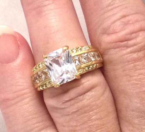 Vintage Jewelry Yellow Gold Ring with White Diamonds Antique Deco Jewellery - Picture 5 of 11