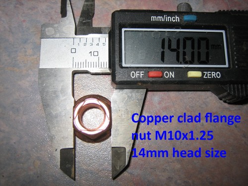 4x M10-1.25 Copper FLANGE lock Nuts 14mm hex size !! Exhaust Downpipe - Picture 5 of 6