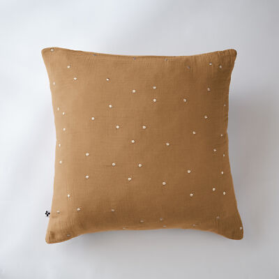 Kissenbezug 60x60 cm Gaze Baumwolle Gaia mit Punkten bestickt Camel