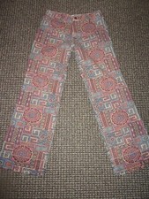 Vtg 60s 70s MOD Tapestry Print Hip Hugger Bell Bottom Flare Pants Jeans Hippie S