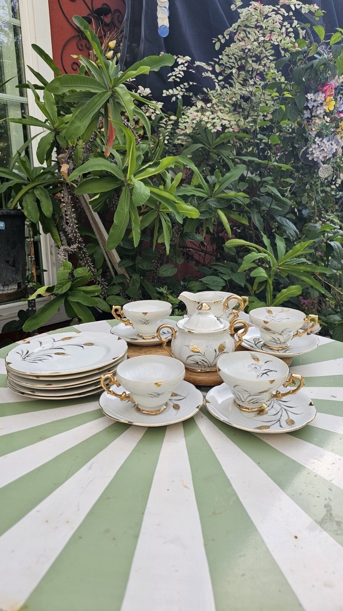 VTG. Oakwood handpainted japan 1950. 19 Piece Tea Set White