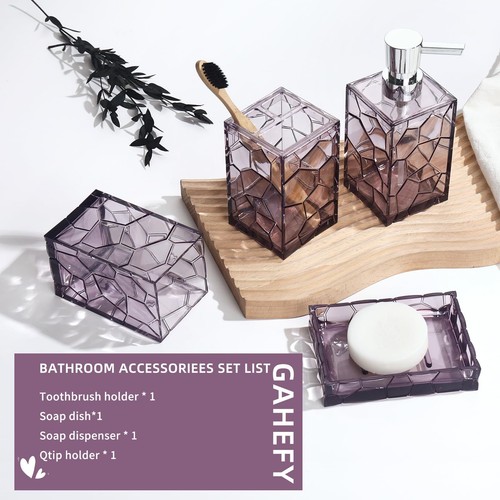 Lavender Purple Bathroom Accessories Set With Toothbrush Holder Soap Dispenser T - Picture 3 of 6