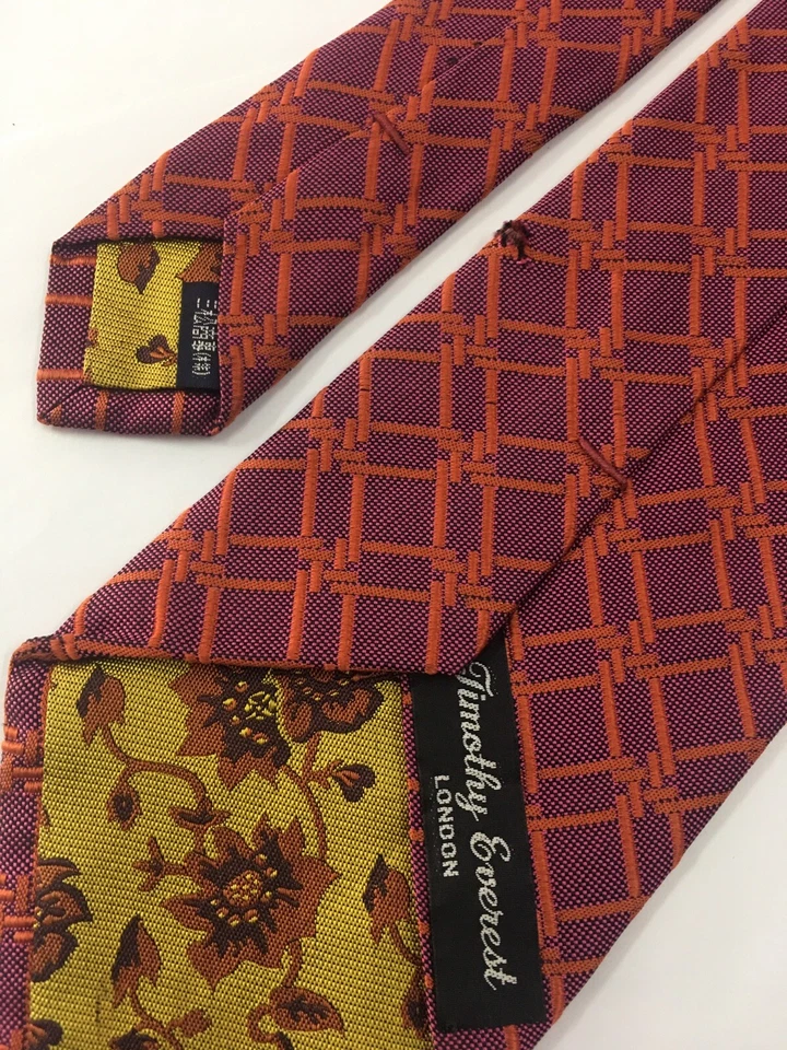 Authentic Timothy Everest London Plaid Design On Red 100% Silk Necktie Tie - Image 2 of 4