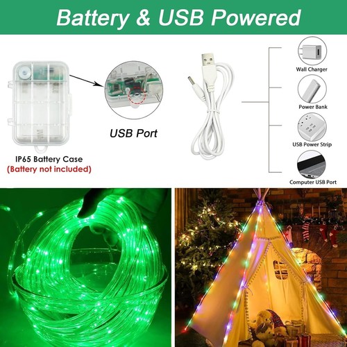LED Rope Lights Outdoor Waterproof 10m 100 LED 16 Colors Battery and USB Powered - Picture 6 of 7