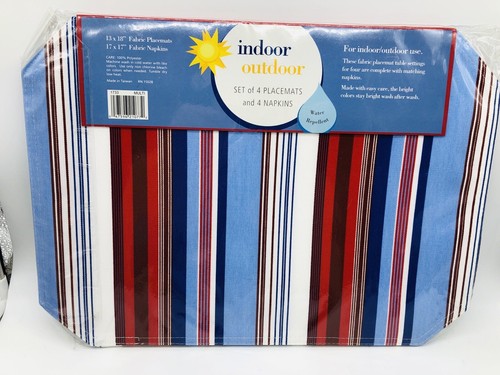 Indoor Outdoor PLACEMATS and NAPKINS Set Red White Blue NIP Camping Picnic Patio - Picture 2 of 4