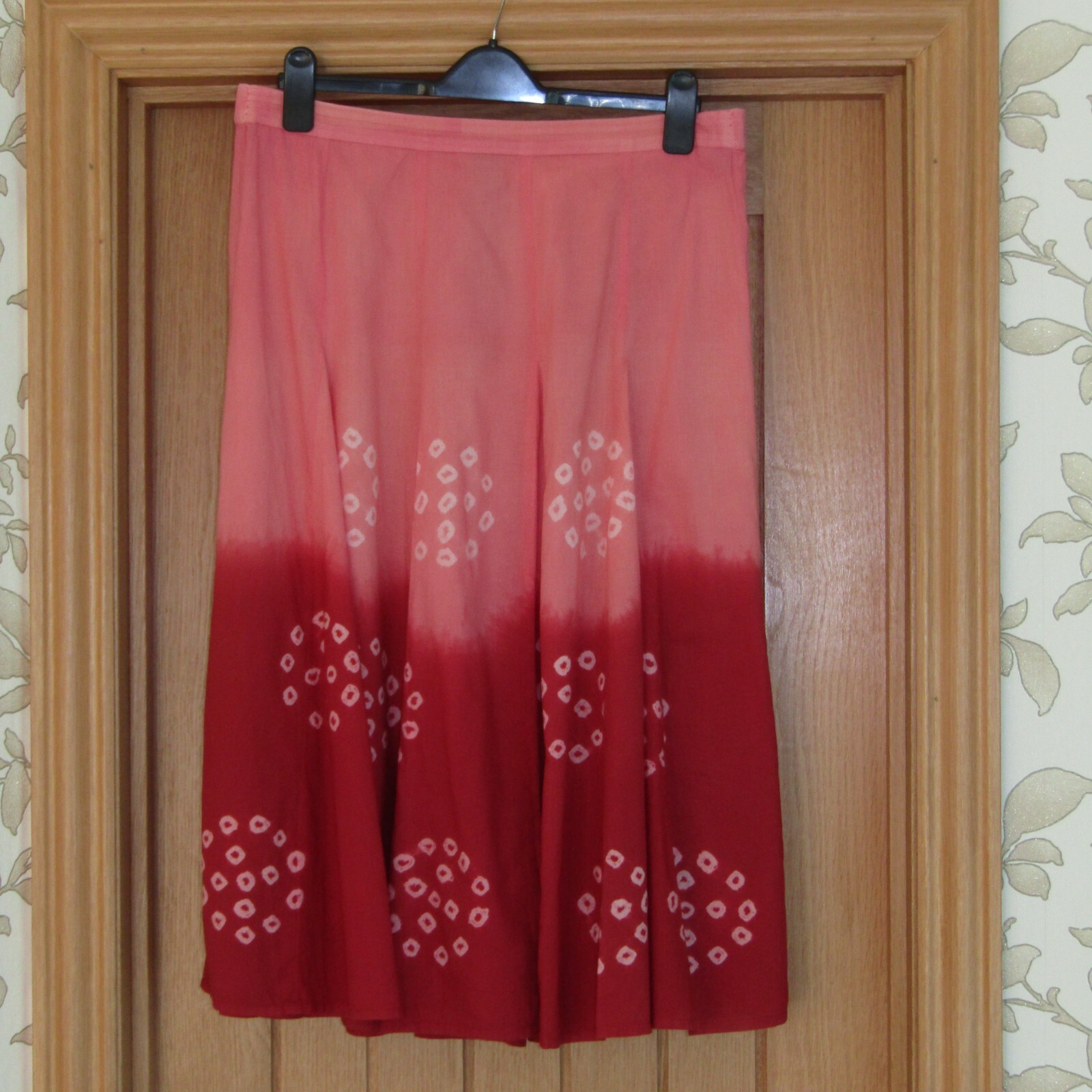 Andre de Brett uk18 Rosa Rojo Tie Dye Algodón Círculo Completo Godets Midi Falda Acampanada