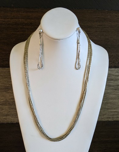 VINTAGE SOUTHWEST, 24" 10 STRAND STERLING SILVER HISHE with EARRINGS - Picture 1 of 3