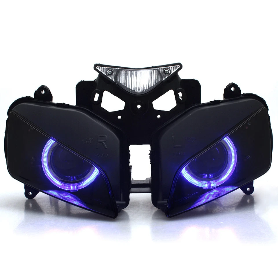 Conjunto de faros HID proyector ojo de ángel halo azul para Honda CBR1000 2004-2007 Foto 3 de 4