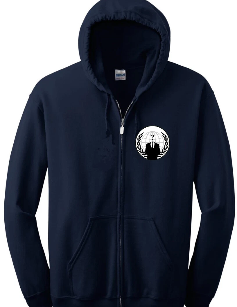 Anonymous White Logo Full Zip Hoodie, Hacker Protest Resist Hooded