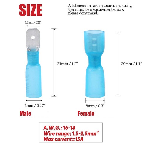 Female Male Spade Bullet Terminals Wire Crimp Connectors22-10AWG Heat  Shrink - Picture 6 of 17
