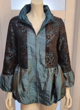 Lindi Gorgeous Turquoise & Chocolate Woven Brocade & Iridescent Satin Jacket Nwt