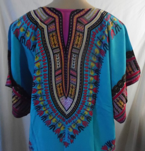 BLUE BLACK MULTI AFRICAN PRINT DASHIKI MEN'S WOMEN'S SHIRT BLOUSE TOP S,M,L - Picture 9 of 9