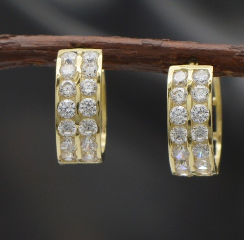 10k Solid Yellow Gold 2 Row Round Huggie Hoop Earrings 13mm 2 Gram - Picture 1 of 4