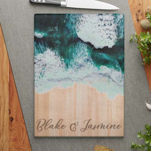 Personalized Custom Beach Ocean Tempered Glass Cutting Board, Housewarming Gift - Picture 6 of 11