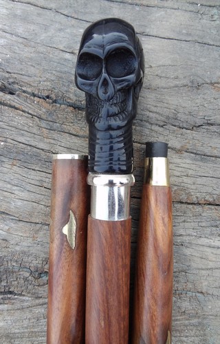 Vintage Wooden Stick Solid Bone Antique Skull Head Handle Designer Walking Cane