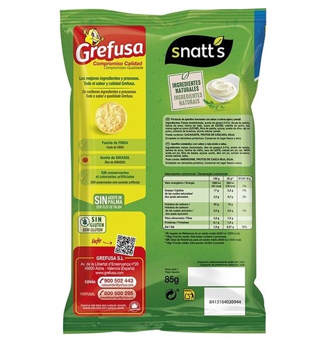 Grefusa Natuchips Crema Fresca y Cebollino 85g Sabor Delicioso de Islas Canarias - Bild 2 von 3