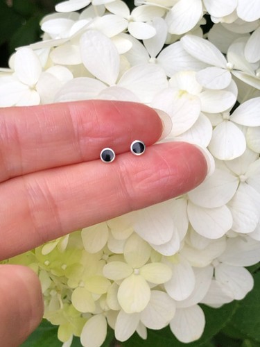 925 Sterling Silver Tiny Round Black Onyx Stud Earrings Mens Womens 3mm - Picture 9 of 11