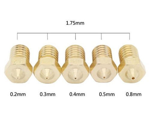 5 pièces 0,2/0,3/0,4/0,5/0,8 mm buse en laiton 1,75 mm 3DPrinter V5 V6 J-Head Hotend - Photo 4/7