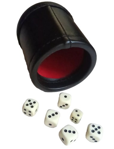 Würfelbecher schwarzes Leder geklebt mit rotem Samtfutter 6 Würfelspiel dick 4" D&D