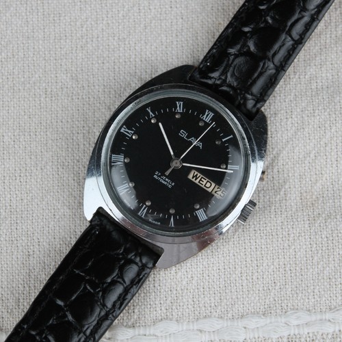 1990s SLAVA Day/Date Black Dial Original Vintage Soviet Mechanical Watch USSR - Picture 7 of 13