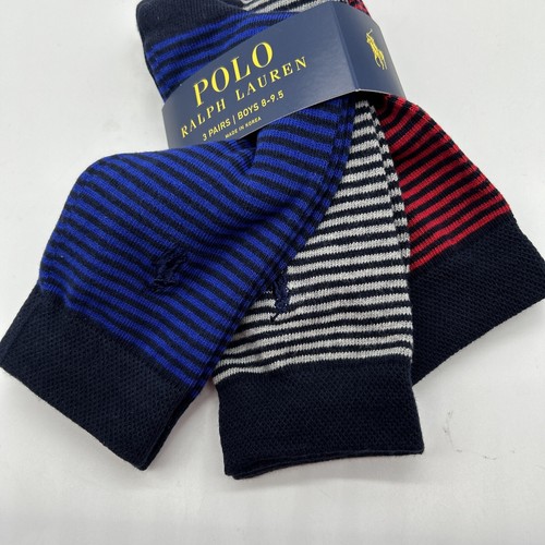 Polo Ralph Lauren Boys Socks 3 Pair Striped Sz 8-9.5 Fits Shoe Sz 13 - 3 - Picture 2 of 9