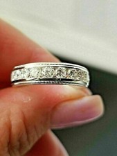 Round Cut Cubic Zirconia Half Eternity Engagement 925 Sterling Silver Band Ring