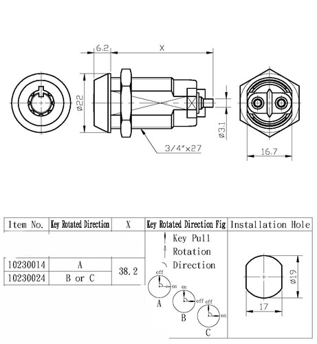 LOT OF 2 Electronic Tubular Key Switch Lock Off/On Switch Keyed alike 2300AL - Picture 5 of 5