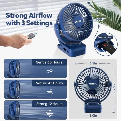 Clip on Fan 65 Hours Portable Desk Fan Rechargeable with LED Lights & Hooks 1... - Picture 3 of 7