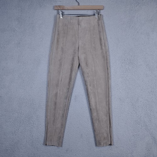 Zara Leggings Women's Medium Beige Faux Suede Ankle Zip Skinny Leg Stretch Pants