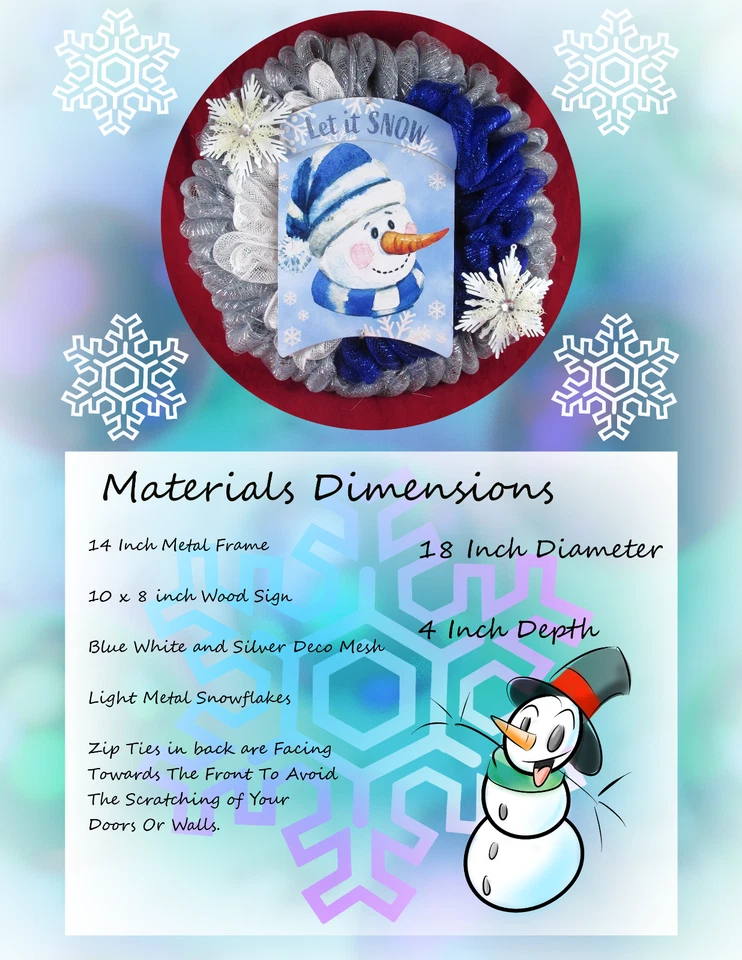 Corona de malla decorativa Poof azul, blanca y plateada Foto 4 de 4