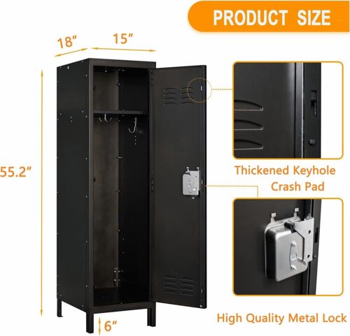 Metal Locker Steel Storage 55" Storage Cabinet Retro Wardrobe with Lockable Door - Picture 3 of 6