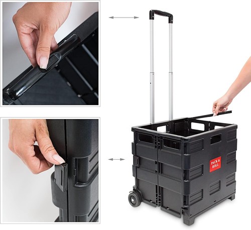 Wheeled Shopping Crate - Heavy Duty, Foldable, 35 kg Capacity, Adjustable Handle - Picture 8 of 11
