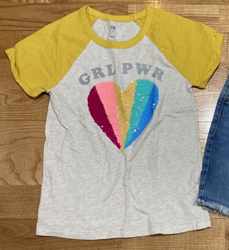Girl's Gap & Cat & Jack Outfit size 8 - "GRL PWR" Top w/Jean Shorts EUC/NWT - Picture 2 of 7