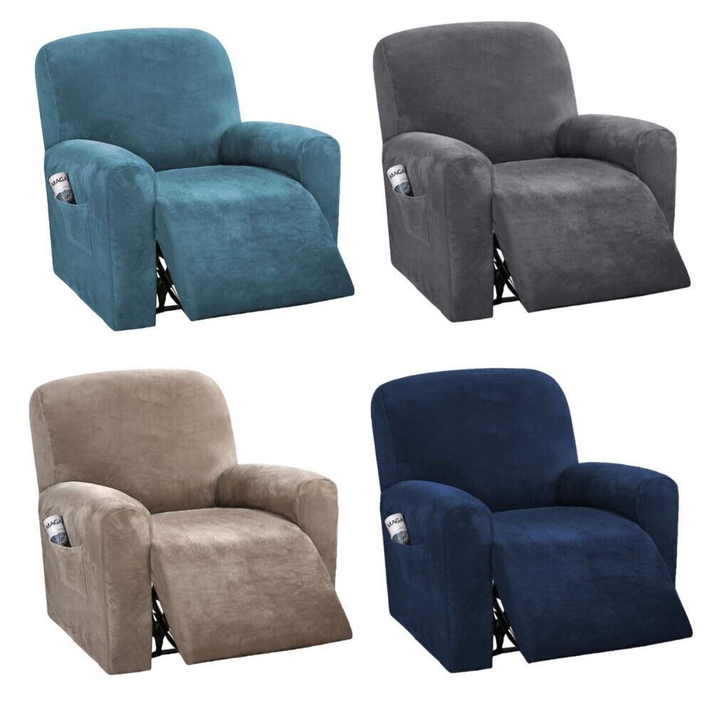 Velvet High Stretch Recliner Chair Covers Lounge Couch Slipcovers 1/2/3 Seater - Picture 2 of 35