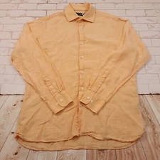Saks Fifth Avenue Linen Shirt Mens Large Button Up Light Orange Long Sleeve