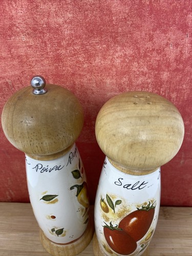 Keramik Holz Salzstreuer & Pfeffermühle/Mühle 8,5", Tomate Chili Pfeffer Französisch - Bild 4 von 6