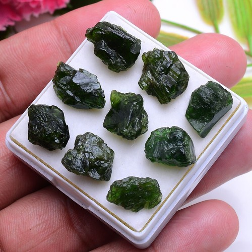 9 Stck. Natürliche Lebendig Grün Chrom Turmalin Grob Mineral Probe Edelsteine Lot - Bild 8 von 13