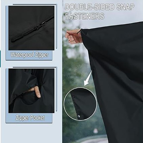 Hooded Rain Poncho for with Pocket, Waterproof Lightweight Unisex Raincoat Black - Picture 13 of 31