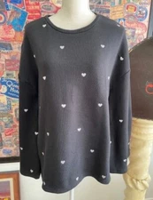 DG2 Diane Gilman DG Downtime Black Embroidered Heart Sweatshirt Top M New Love