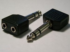 2X 6.35mm 1/4" Male Stereo Plug To 2 Dual 3.5mm Female Y Splitter Adapter