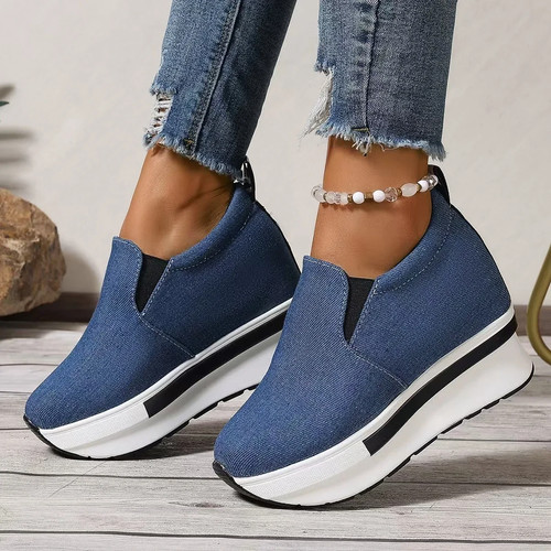Damenschuhe höhenvergrößernde Keilabsatz leichte Slipper Plateau Sneaker - Bild 9 von 26